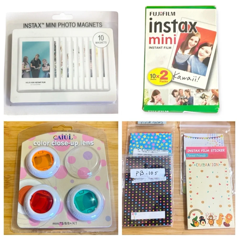 Instax Mini Accessory Lot: 2 Film Packs, Magnetic Frames, Lenses, and more